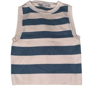 Zara Striped Sleeveless Crop Top - Blue and White Size Small
